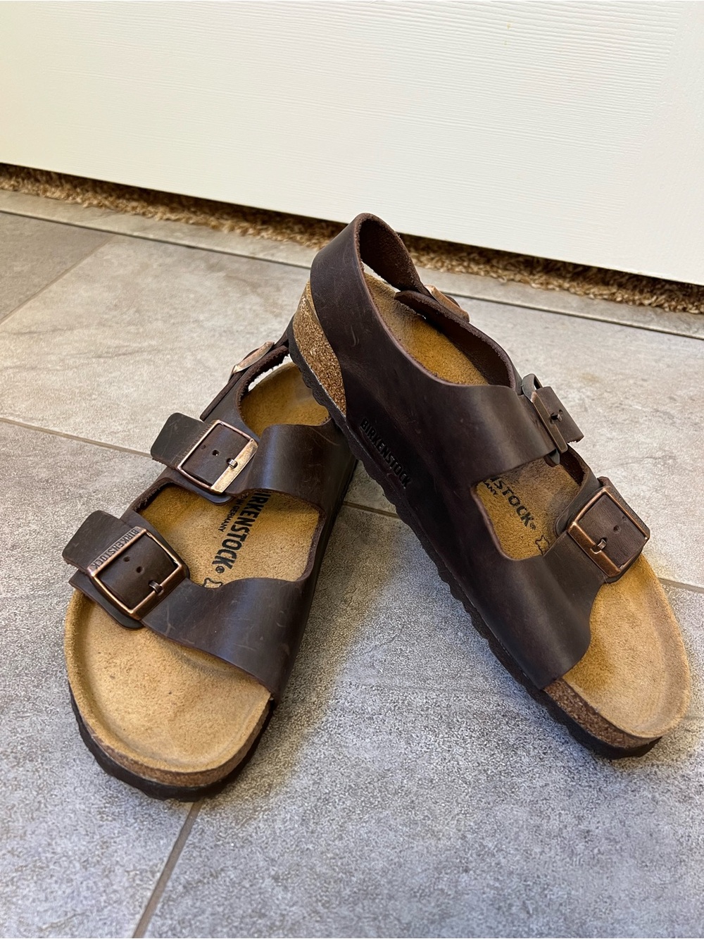 Birkenstock Milano Sandals Oiled Leather Habana Brown Womens 41